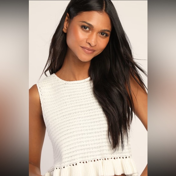 Lulu's Cream Ribbed Ruffled Crop Tank Top - Picture 5 of 11